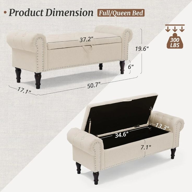 "Luxury Upholstered Storage Bench with Hidden Compartment – Ottoman Seat for Bedroom & Living Room"