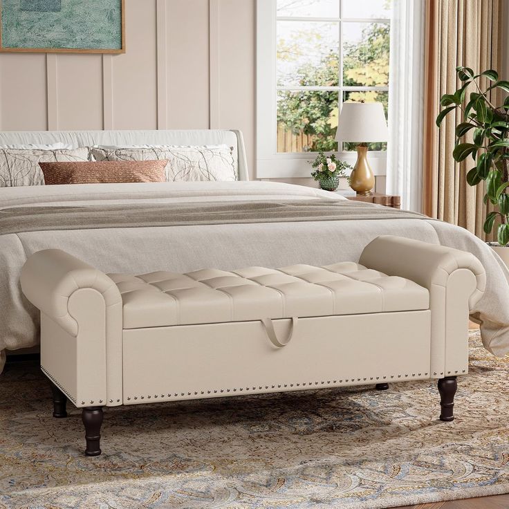 "Luxury Upholstered Storage Bench with Hidden Compartment – Ottoman Seat for Bedroom & Living Room"