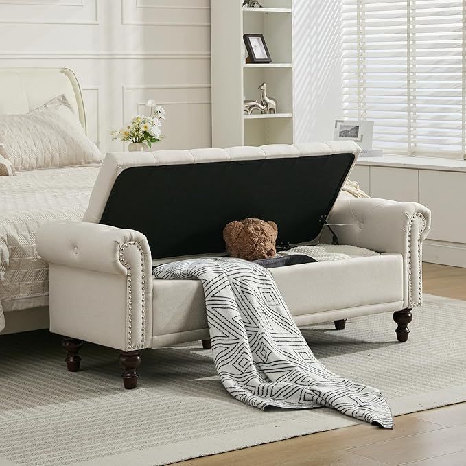 "Luxury Upholstered Storage Bench with Hidden Compartment – Ottoman Seat for Bedroom & Living Room"