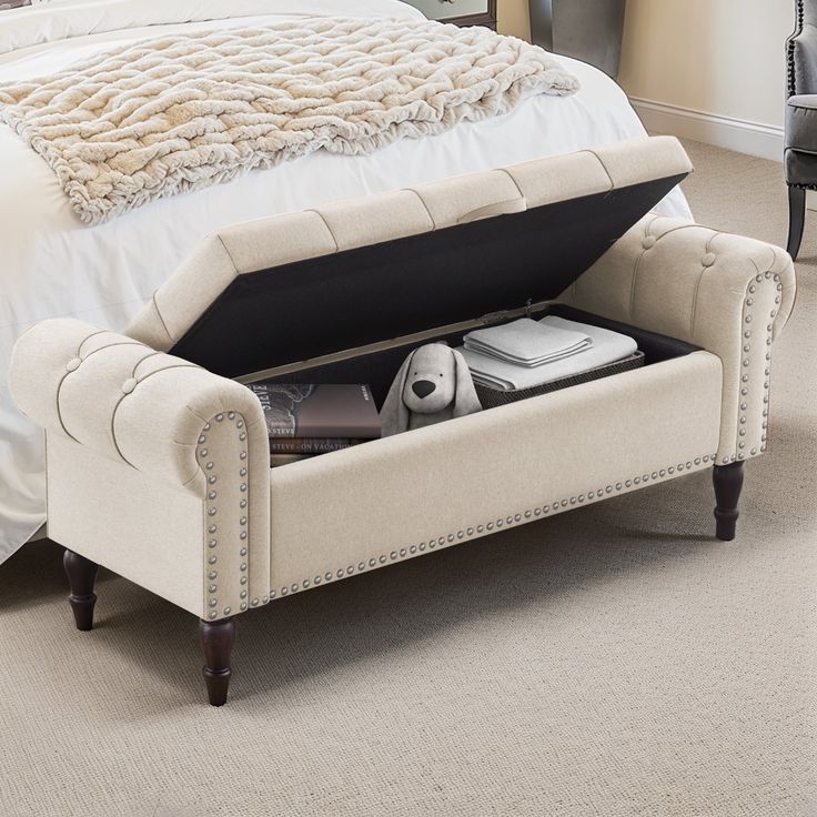 "Luxury Upholstered Storage Bench with Hidden Compartment – Ottoman Seat for Bedroom & Living Room"